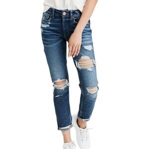 American Eagle Tomgirl Distressed Jeans Size 6 Short Stretch Button Fly AEO 6S